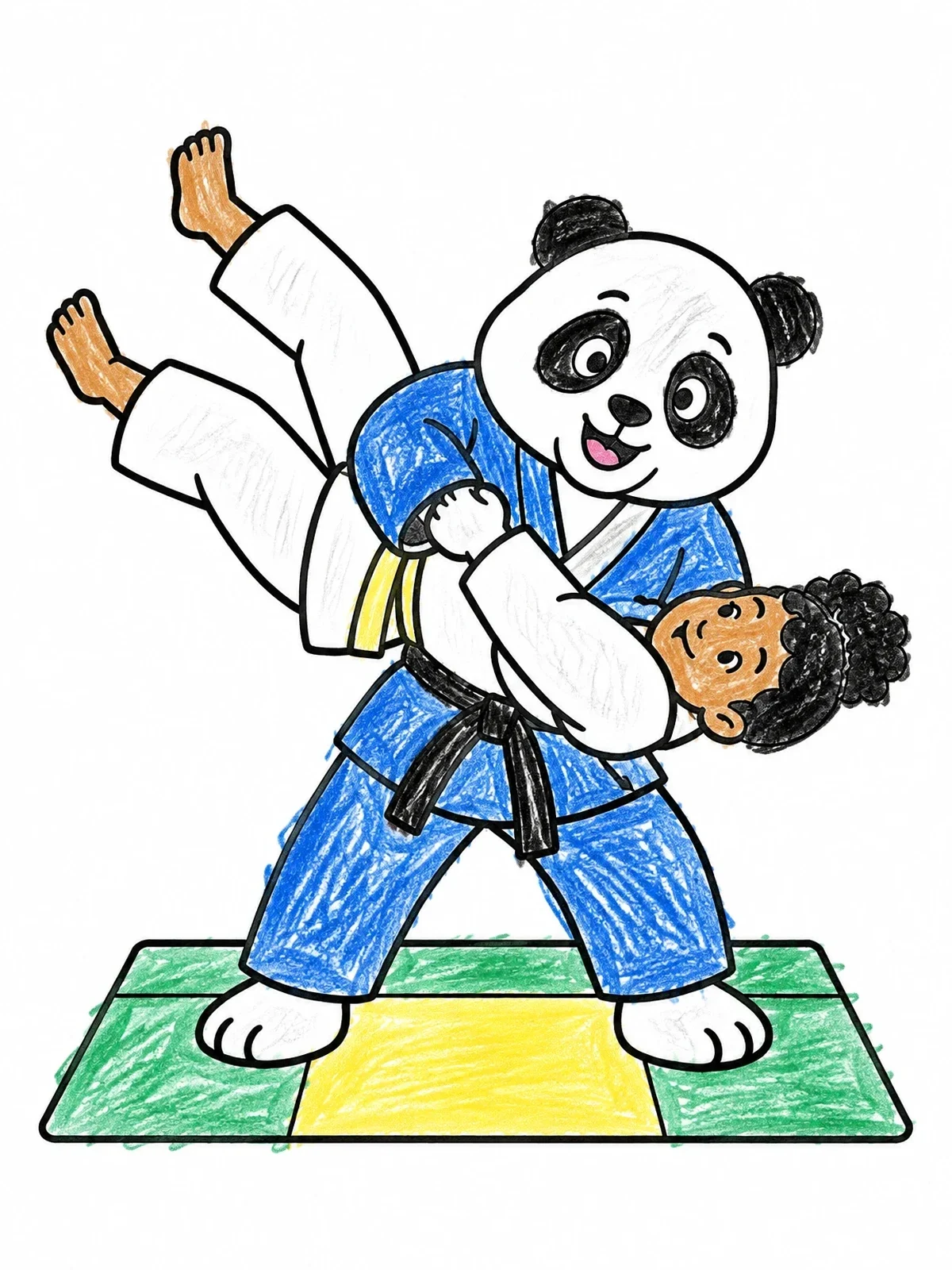 Colored example of the Panda Performing Judo Throw coloring page