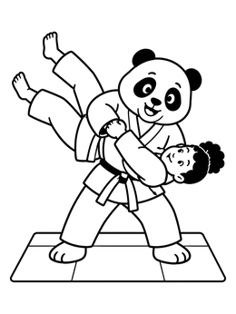 Free printable Panda Performing Judo Throw coloring page