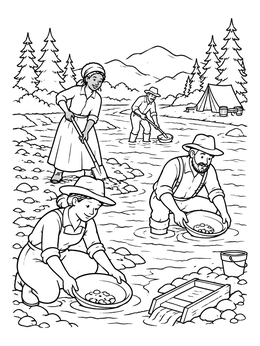 Free printable Panning For Gold By The River coloring page