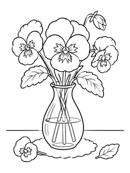Free printable Pansy Bouquet In Glass Vase coloring page