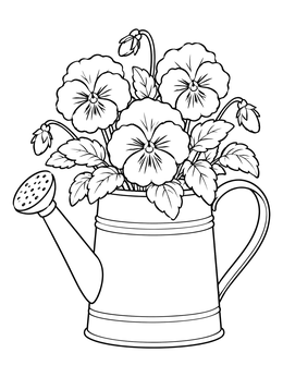 Free printable Pansies In A Watering Can coloring page