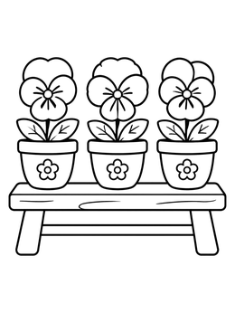 Free printable Potted Pansies On A Bench coloring page
