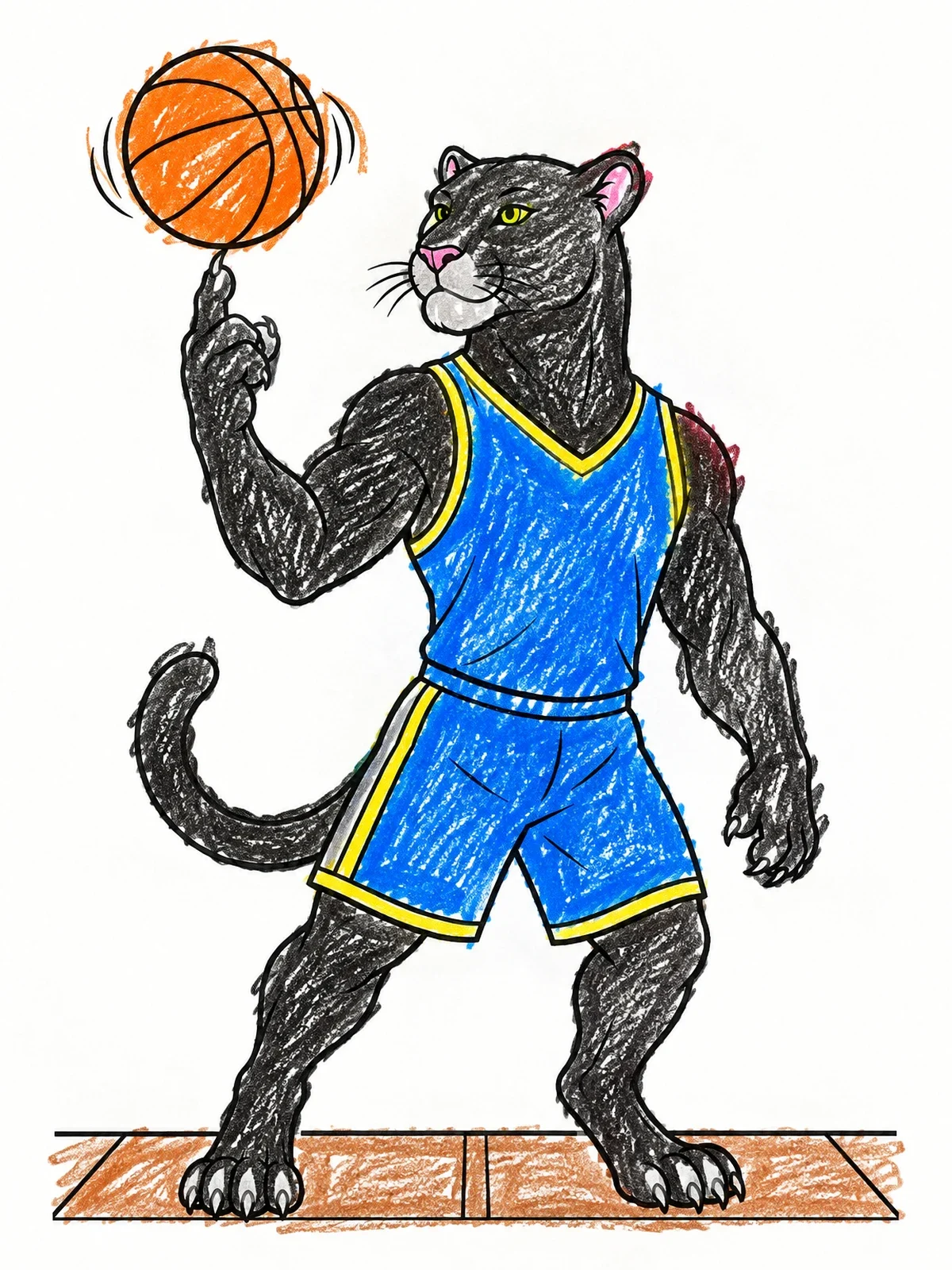 Colored example of the Panther Basketball Player Spinning Ball coloring page