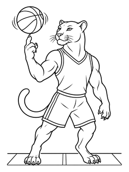 Free printable Panther Basketball Player Spinning Ball coloring page