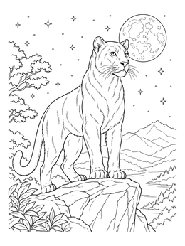 Free printable Panther On A Cliff At Night coloring page