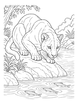 Free printable Panther Crouching By The River coloring page