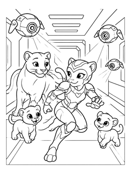 Free printable Futuristic Panther Hero With Cubs coloring page