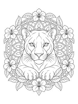 Free printable Majestic Panther In Floral Mandala coloring page