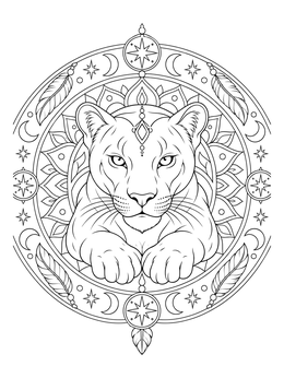 Free printable Panther Mandala With Stars And Feathers coloring page