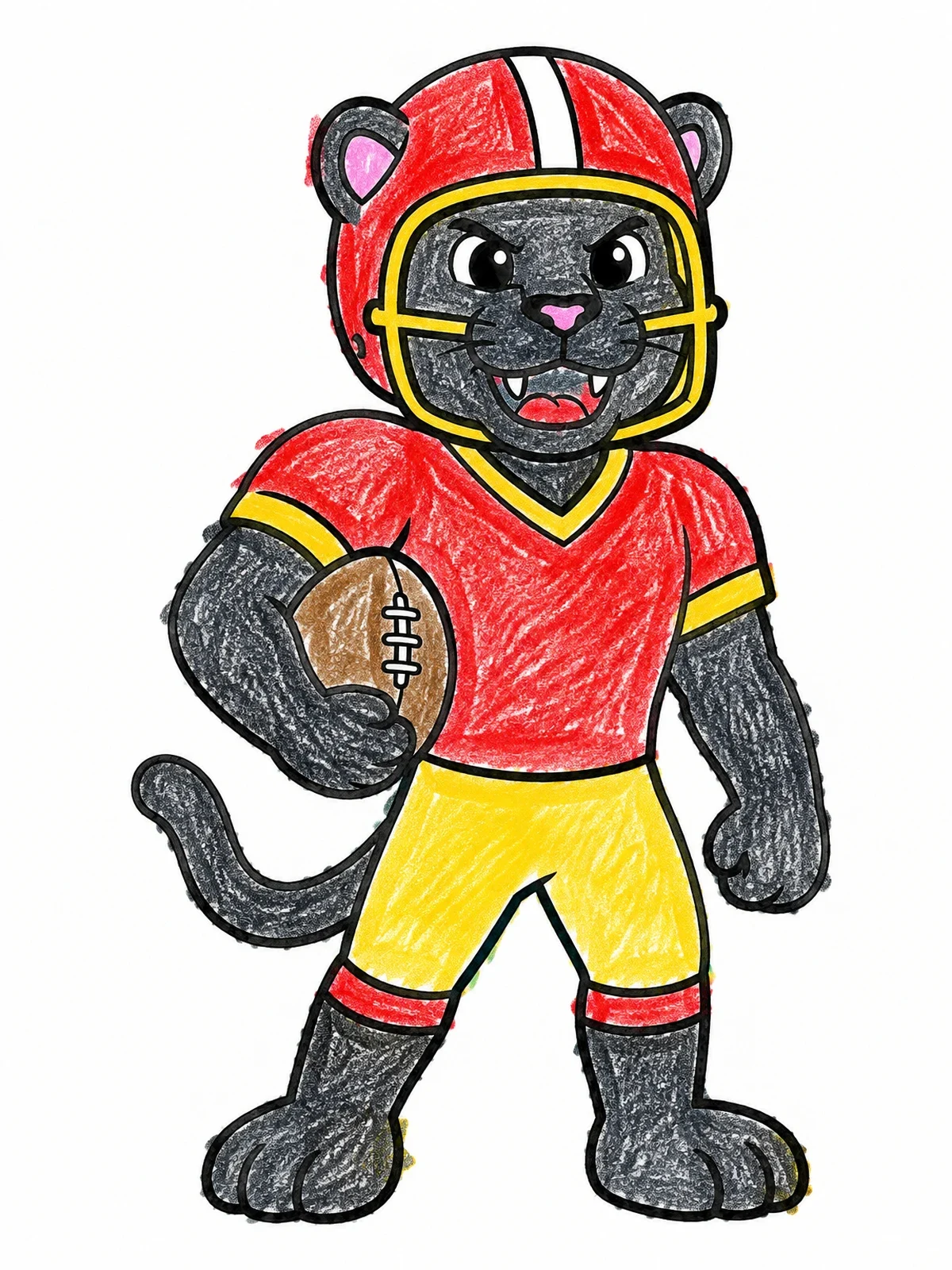 Colored example of the Panther Mascot Playing Football coloring page
