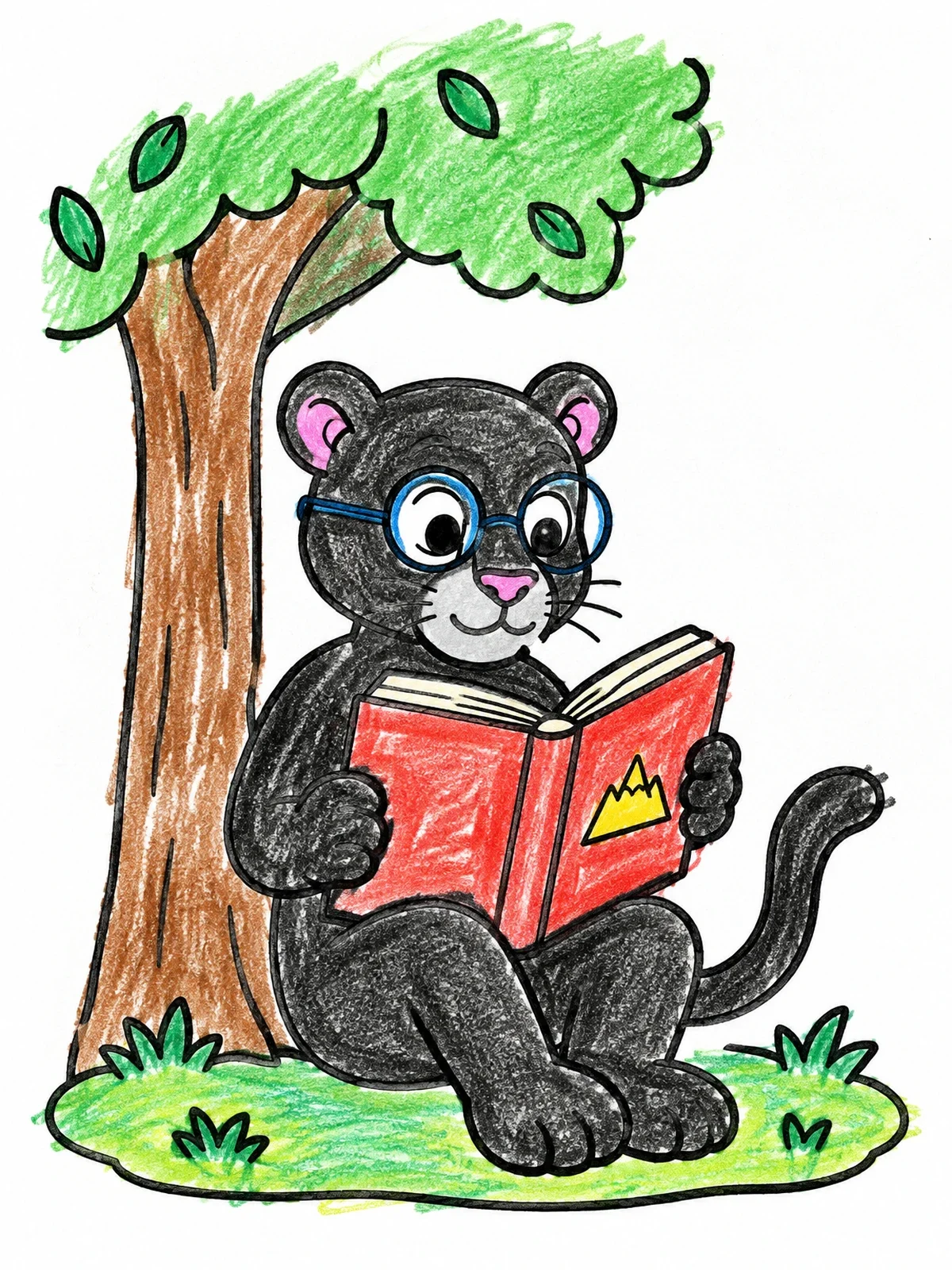 Colored example of the Panther Reading Under A Tree coloring page