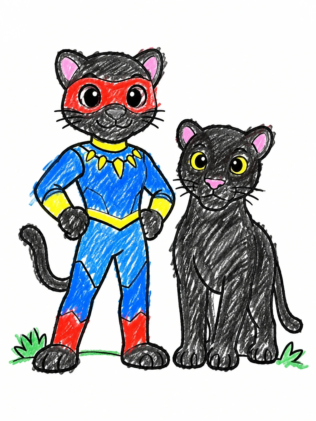 Colored example of the Panther Superhero And Big Cat Friend coloring page