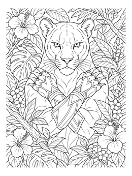 Free printable Panther Warrior In Jungle Foliage coloring page