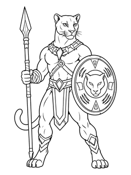 Free printable Panther Warrior With Spear And Shield coloring page