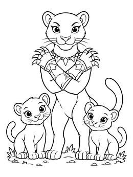 Free printable Panther Warrior With Cute Cubs coloring page
