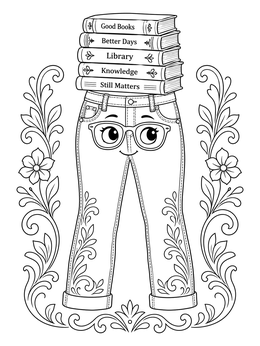 Free printable Denim Jeans Balancing Library Books coloring page