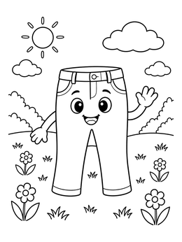 Free printable Happy Waving Cartoon Jeans coloring page