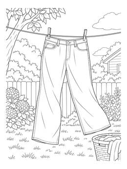 Free printable Jeans Hanging On Backyard Clothesline coloring page