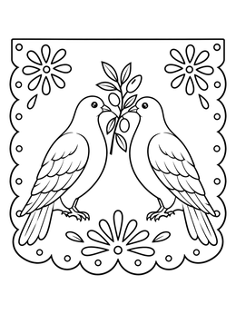 Free printable Papel Picado Banner With Doves coloring page