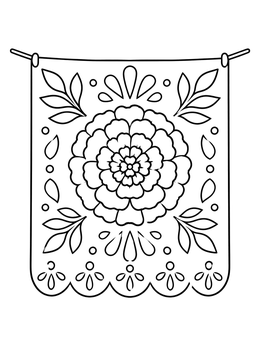 Free printable Papel Picado Floral Banner Flag coloring page
