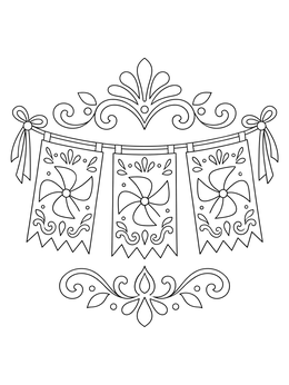 Free printable Papel Picado Pinwheel Banner coloring page