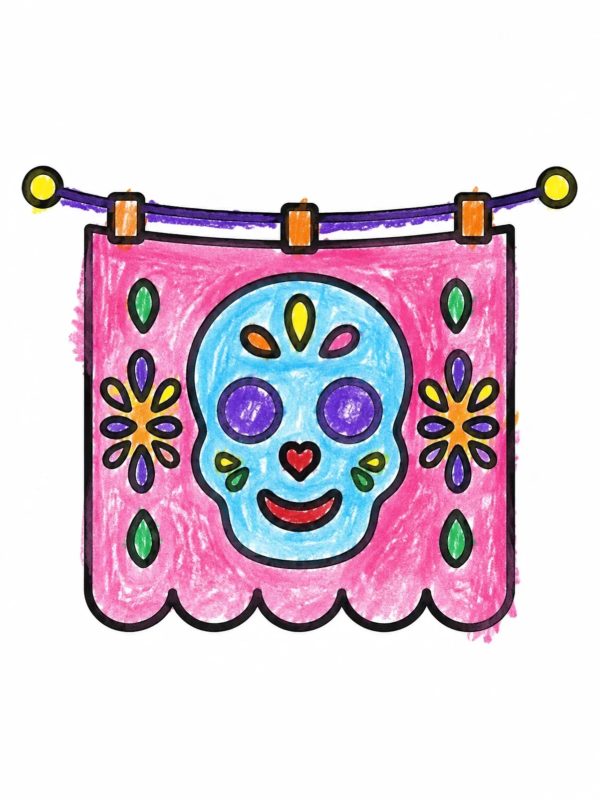 Colored example of the Papel Picado Flag With Skull coloring page