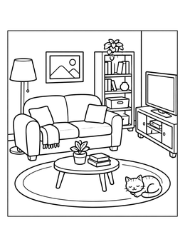 Free printable Cozy Living Room Scene coloring page