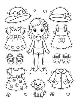 Free printable Paper Doll With Outfits And Puppy coloring page
