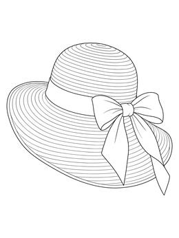 An elegant sun hat with a ribbon bow on this paper doll coloring page.