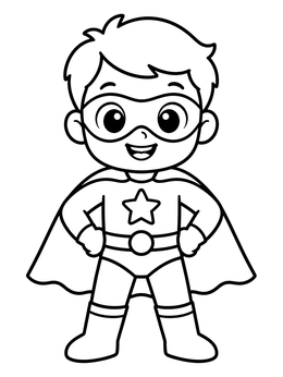 Free printable Little Superhero Boy In Costume coloring page