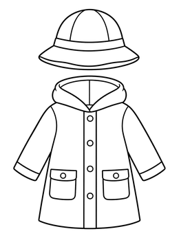 Free printable Cozy Raincoat And Rain Hat Outfit coloring page