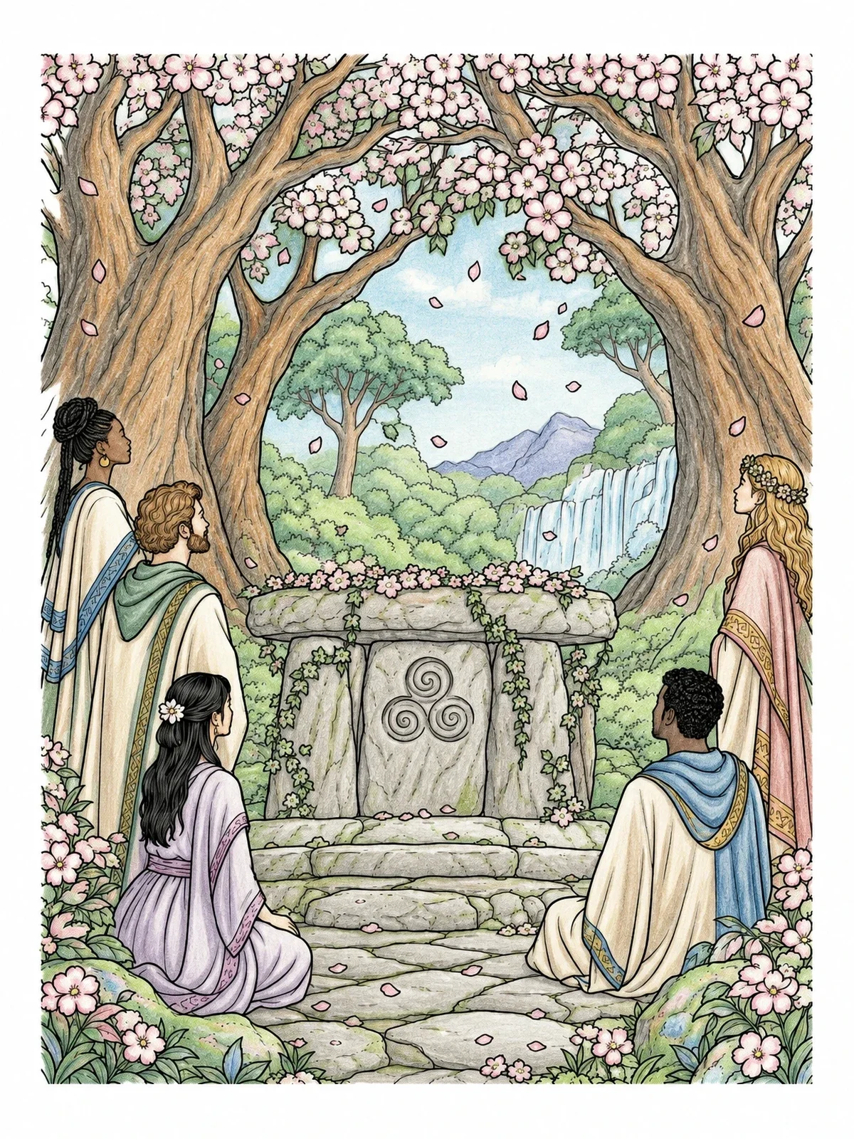 Colored example of the Sacred Stone Altar In Blossom Grove coloring page