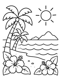 Free printable Sunny Tropical Island Beach coloring page