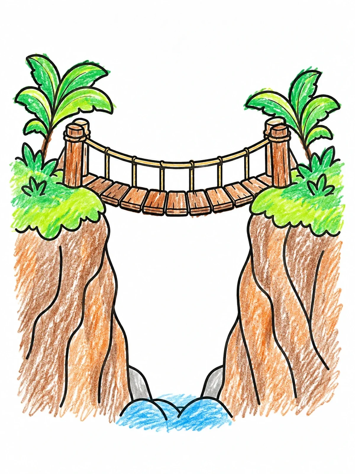 Colored example of the Suspension Bridge Between Jungle Cliffs coloring page