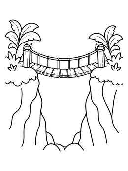Free printable Suspension Bridge Between Jungle Cliffs coloring page