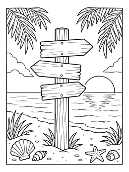 Free printable Tropical Beach Wooden Direction Sign coloring page