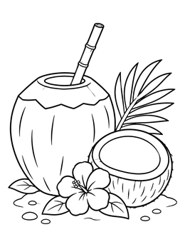 Free printable Tropical Coconut Drink And Hibiscus coloring page