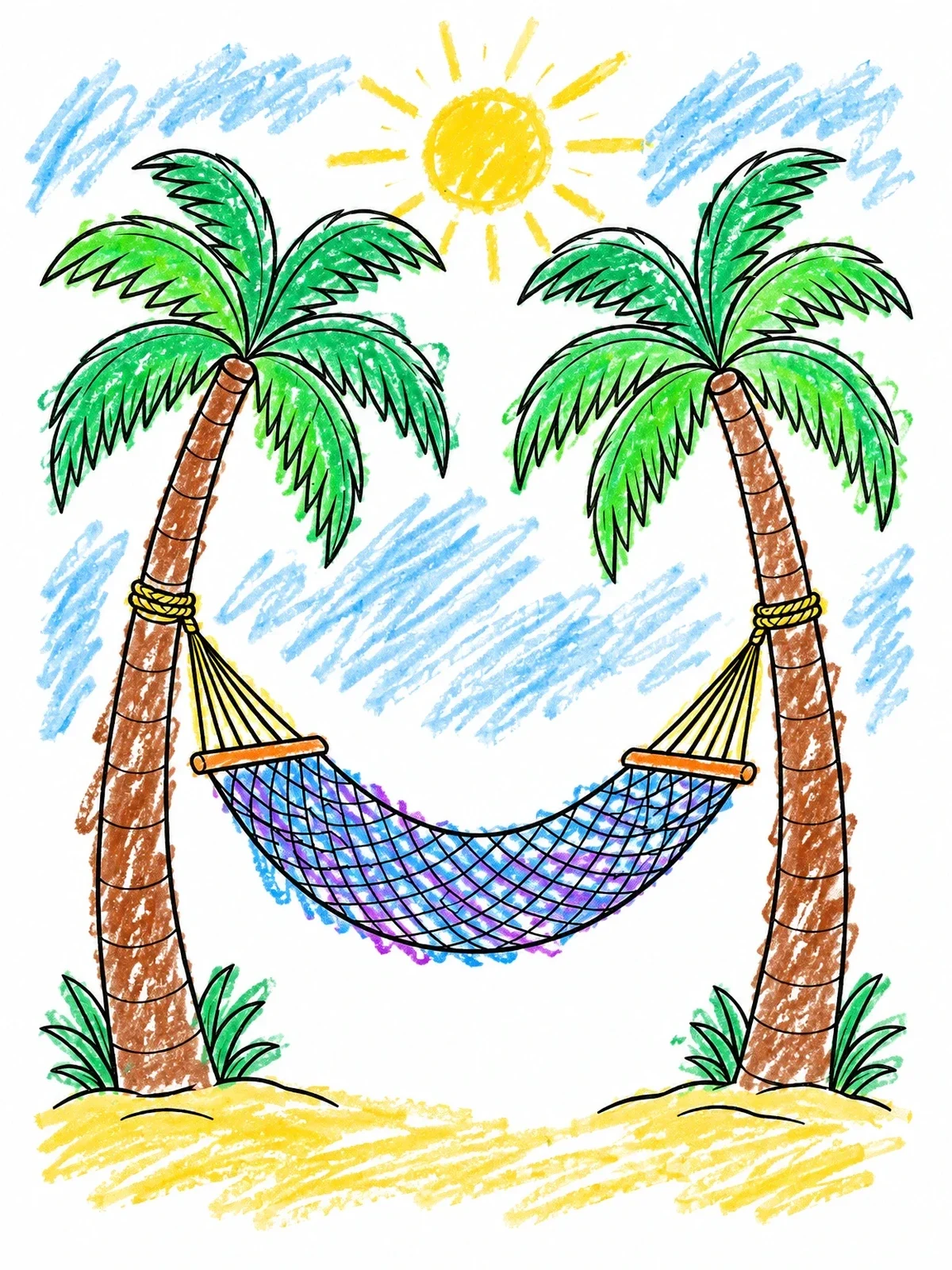 Colored example of the Tropical Hammock Between Palm Trees coloring page