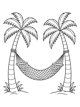 Free printable Tropical Hammock Between Palm Trees coloring page