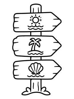 Free printable Tropical Island Wooden Direction Sign coloring page