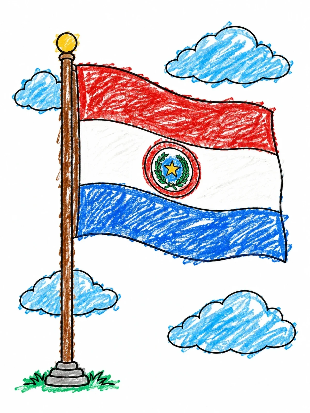 Colored example of the Paraguay Flag Waving In Sky coloring page