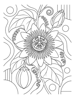 Free printable Detailed Passion Flower Blossom And Tendrils coloring page