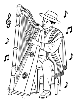 Free printable Traditional Paraguayan Harp Musician coloring page