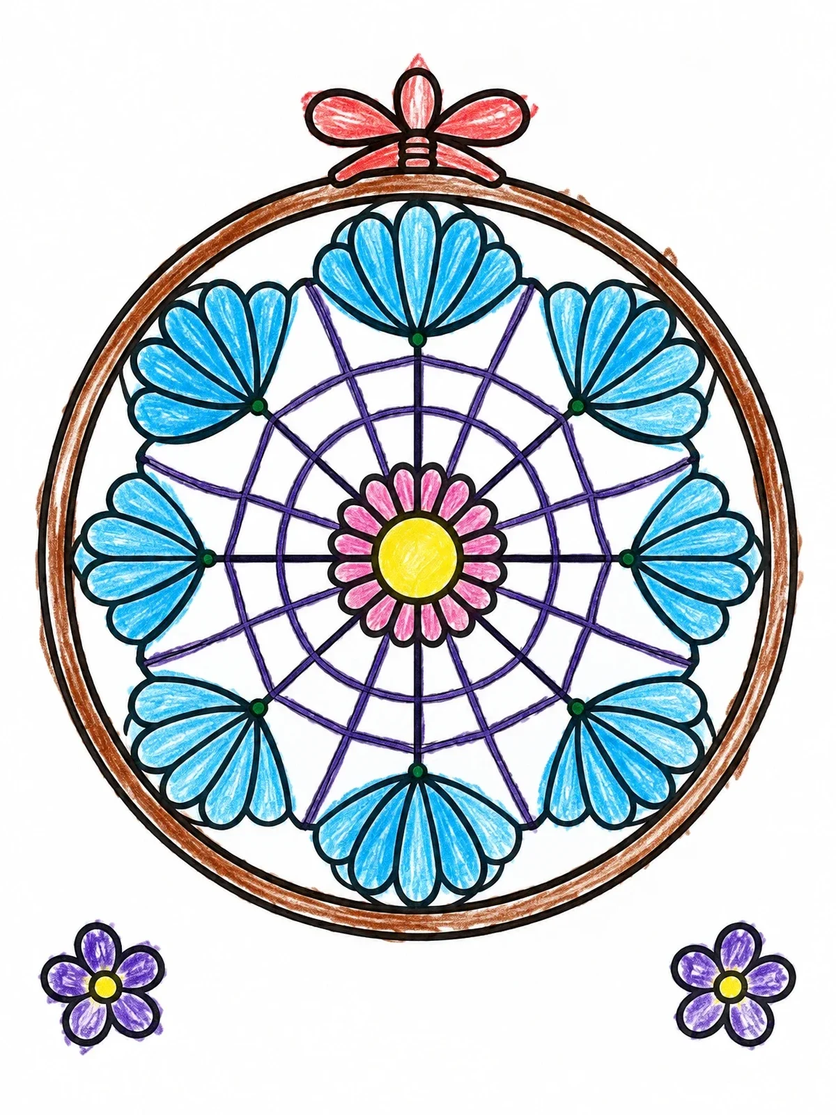 Colored example of the Paraguayan Nanduti Lace Hoop coloring page