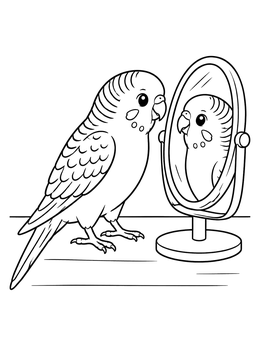 Free printable Curious Budgie Looking In Mirror coloring page