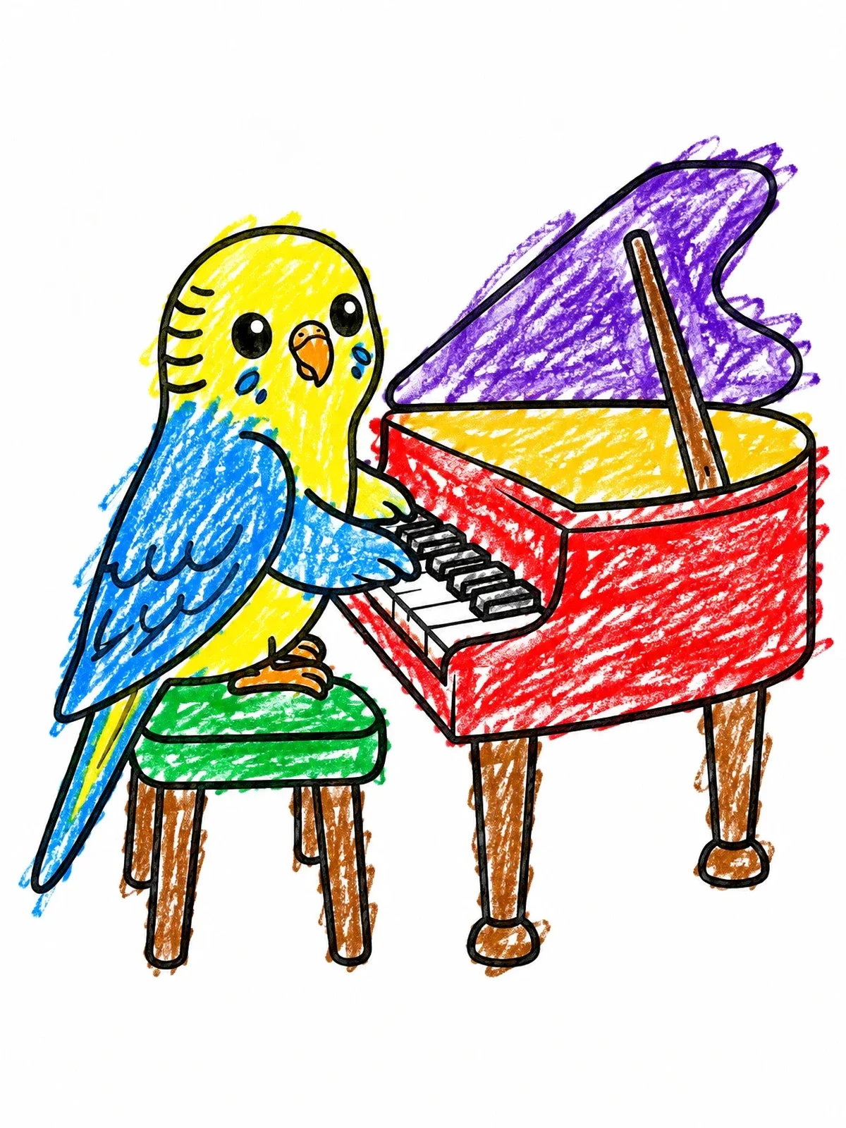 Colored example of the Cute Budgie Playing Grand Piano coloring page