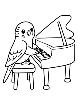Free printable Cute Budgie Playing Grand Piano coloring page