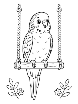 Free printable Cute Budgie On A Rope Swing coloring page