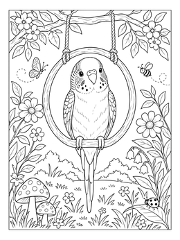 Free printable Parakeet On A Garden Swing coloring page