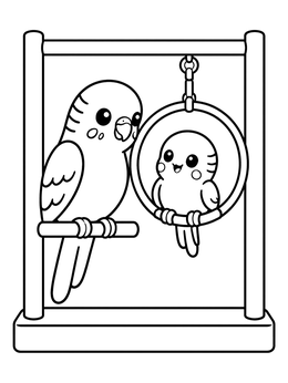 Free printable Parakeet And Friend On Play Stand coloring page